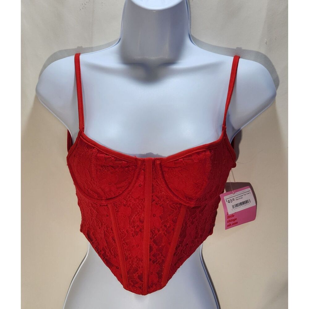 Tic Toc Womens Red Lace Bustier Corset Top Size S Laced Back Underwire Lingerie